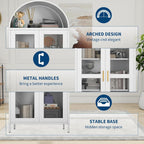 73 in Tall Arched Metal Storage Display Cabinet with Glass Door, Extra Large Capacity, 2 Adjustable Shelves, Modern Farmhouse Design for Kitchen Pantry,Living and Dining Room