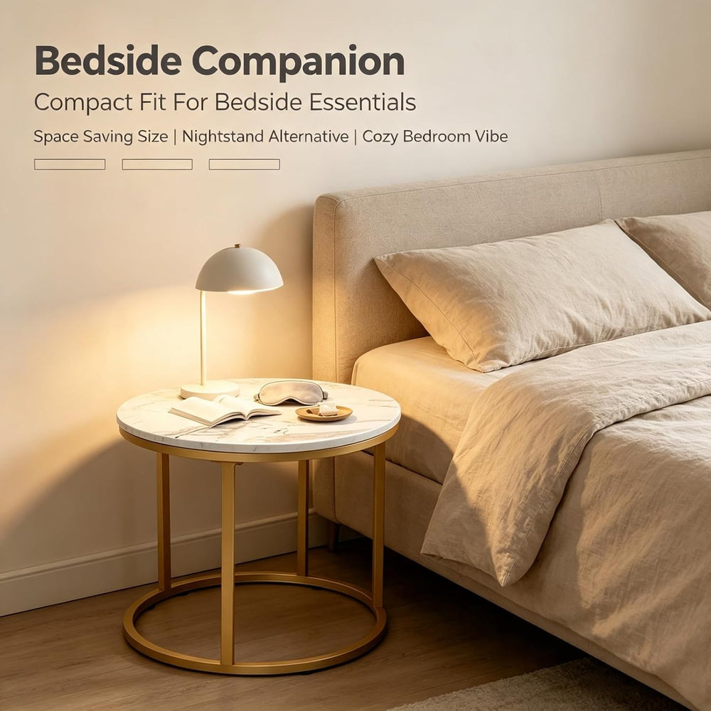 Round Nesting Coffee Table Set of 2, Marble Top Metal Frame | Space-Saving De...