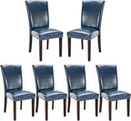 COLAMY Upholstered Parsons Dining Chairs Set of 6, PU Leather Dining Room Kitchen Side Chair with Nailhead Trim and Wood Legs - Blue