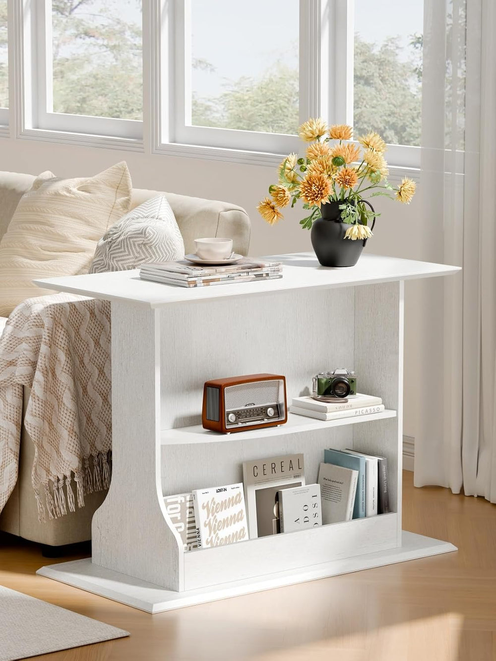 HIFYOBRO Skinny End Table for Small Spaces, 3-Tier Slim Nightstand with Doubl...