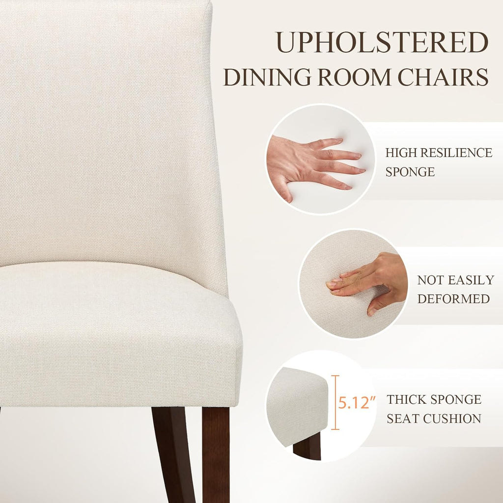 COLAMY Upholstered Dining Chairs Set of 2, Mid Century Modern Kitchen Chairs with Back, Farmhouse Fabric Side Dining Room Chairs with Wood Legs for Dining Room Restaurant, Beige