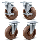 5" Hi-Temp Glass FiIled Nylon Casters, Heavy Duty Casters Set of 4, Industrial Caster Wheels for Commercial Kitchen, Bakery - 2800 lbs Capacity(2 Swivel & 2 Brake)