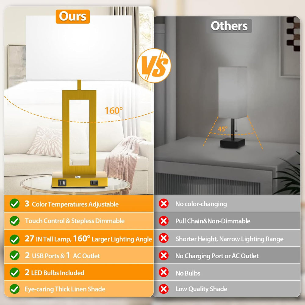 Table Lamps for Bedrooms Set of 2, 27.2’’ Super Tall Modern Gold Lamps for Li...