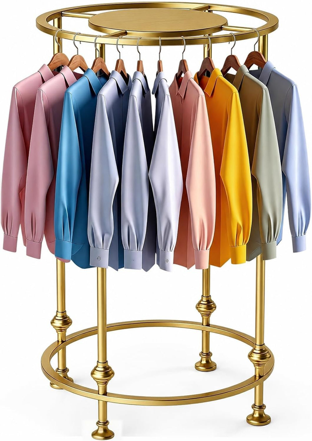 Round Garment Rack for Retail Display - Heavy Duty Metal Clothing Rack Gold