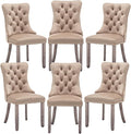 Velvet Dining Chairs Set of 6,Upholstered Dining Chairs with Ring Pull Trim and Button Back,Modern Seating for Kitchen, Bedroom,Living Room,Dining Room(Khaki)