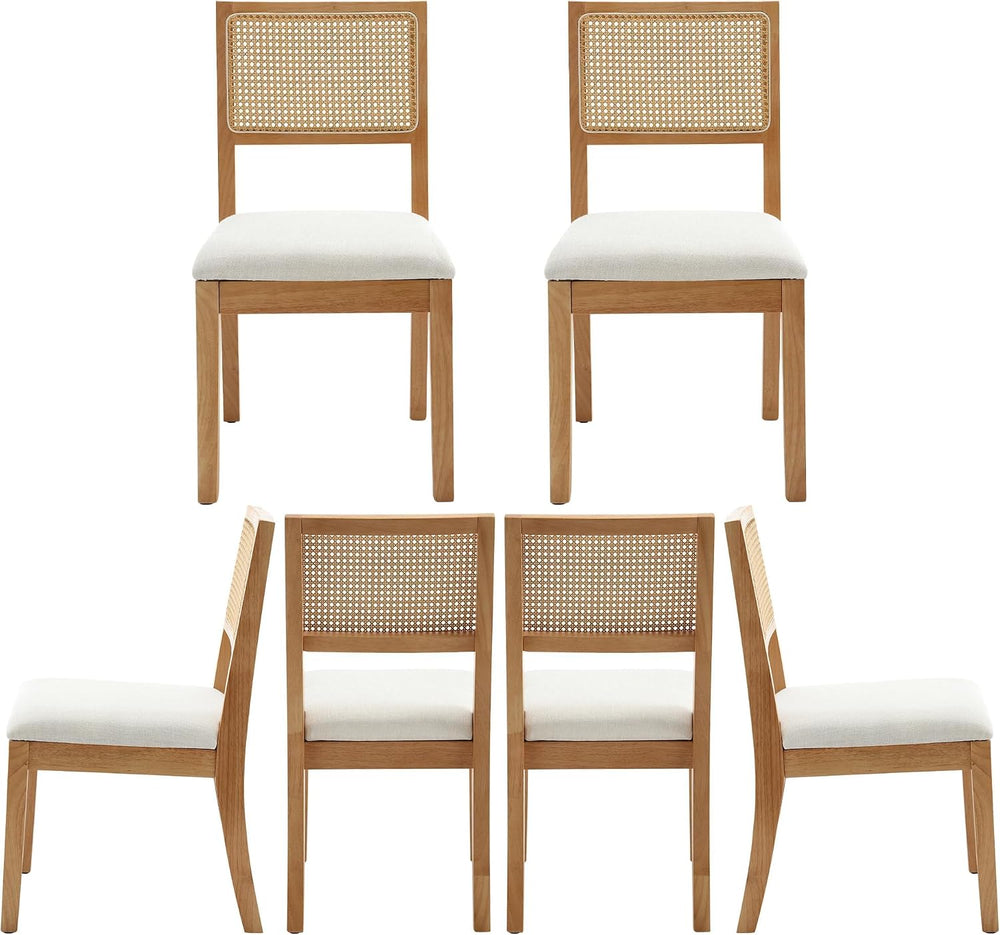 Rattan Dining Chairs Set of 6, Natural Upholstered Kitchen/Restaurant Chair