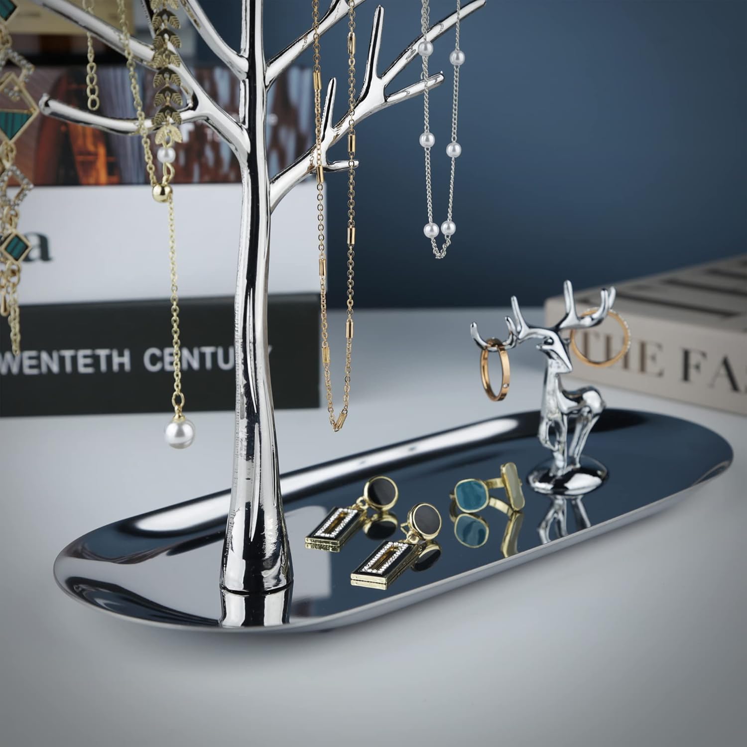 MORE&LESS Tree and Deer Jewelry Rack,for Ring Earrings Necklace Bracelet,Suitable for living rooms, bathrooms,offices,etc.