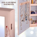 LUXFURNI Jewelry Armoire Organizer, Wall/Door Mounted Cabinet with Full Length Mirror (Peach)