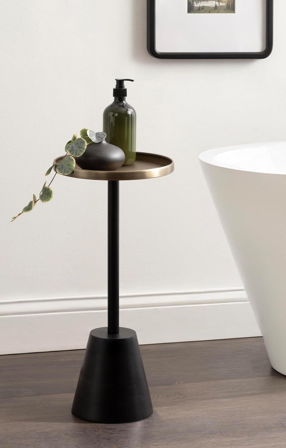 Kate and Laurel Tira Elegant Round Drink Table, 10 x 22, Antique Brass and Bl...
