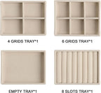 Frebeauty Small Jewelry Tray Set,Stackable Velvet Jewelry Organizer Tray,Mini Jewelry Drawer Organizer,Drawer Inserts,4.92 x 3.74 x 0.9 Inches,Earring Organizer for Women(Set 4,Beige)