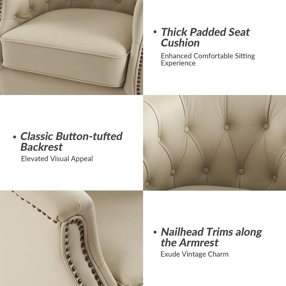 HULALA HOME Genuine Leather Swivel Rocker Chairs, Fully Assembled, Beige | Se...