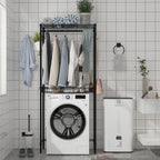 Xiofio Washer and Dryer Storage Shelf,Clothes Drying Rack,2 Tier Adjustable Height Storage Wire Basket with 2 Side Hook Laundry Shelves Used for Bathroom, Bedroom,Balcony,Black