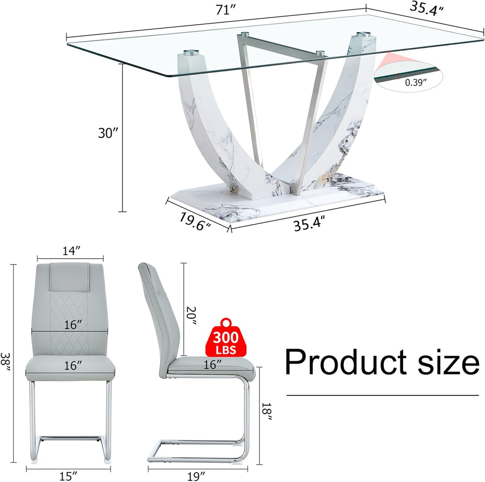 Modern Faux Marble Dining Table Set for 6, 63" Rectangular Kitchen Table...