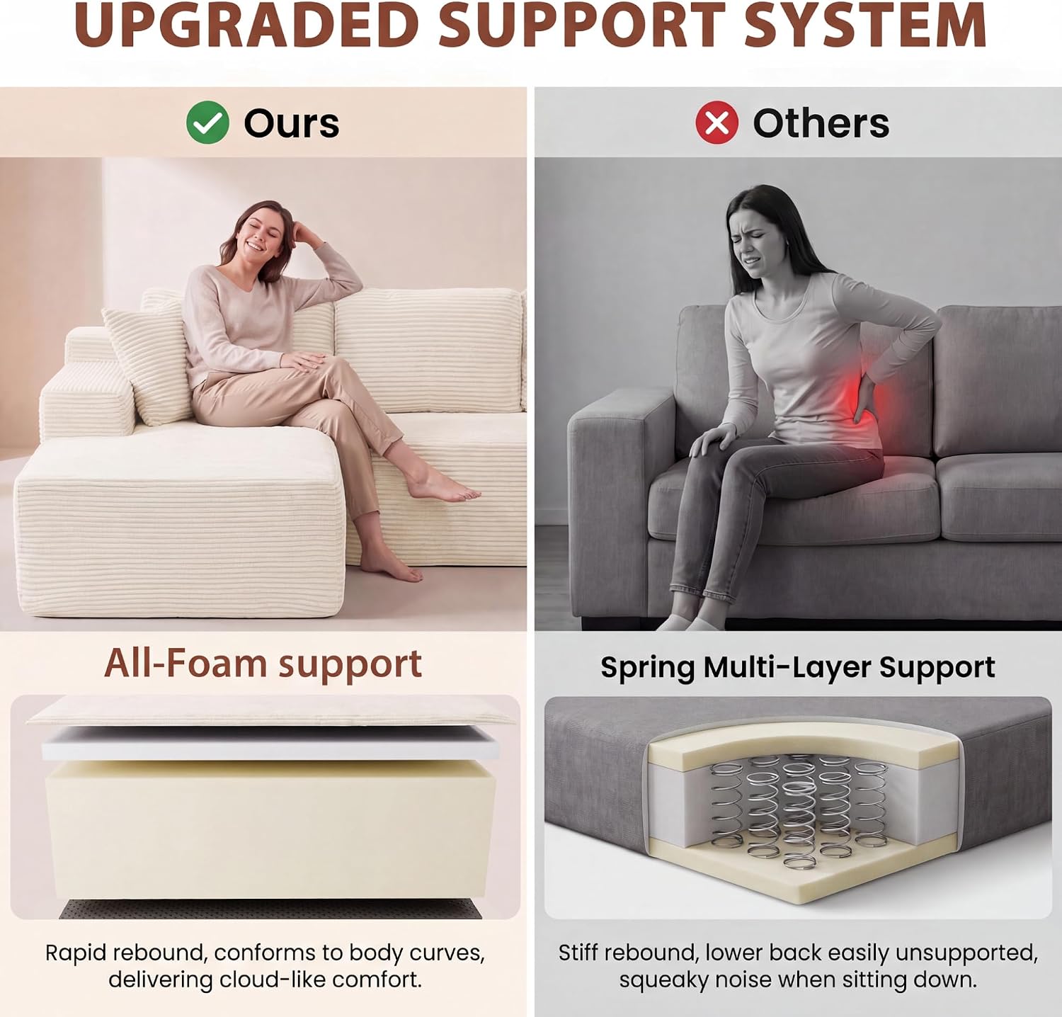 Homall 110" Boneless Sectional Couch, Modular Sectional Sofa L-Shape Couch with Deep Seat, Cloud Comfy Boneless Couch for Living Room, No Assembly Required (Corduroy, Beige)