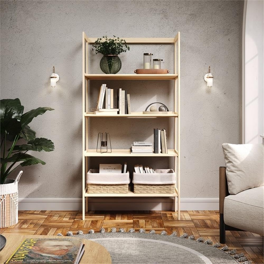 Pemberly Row Modern Solid Wood 4-Shelves Folding Bookcase/Pantry in Unfinished
