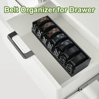 Belt Organizer, Black, 7 Compartments | Bamboo Storage Box, For Closet and Drawer, Belt Holder Case, For Tie and Belt, For Men and Women