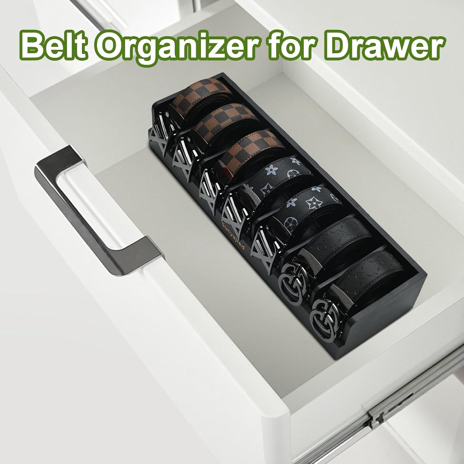 Belt Organizer, Black, 7 Compartments | Bamboo Storage Box, For Closet and Drawer, Belt Holder Case, For Tie and Belt, For Men and Women