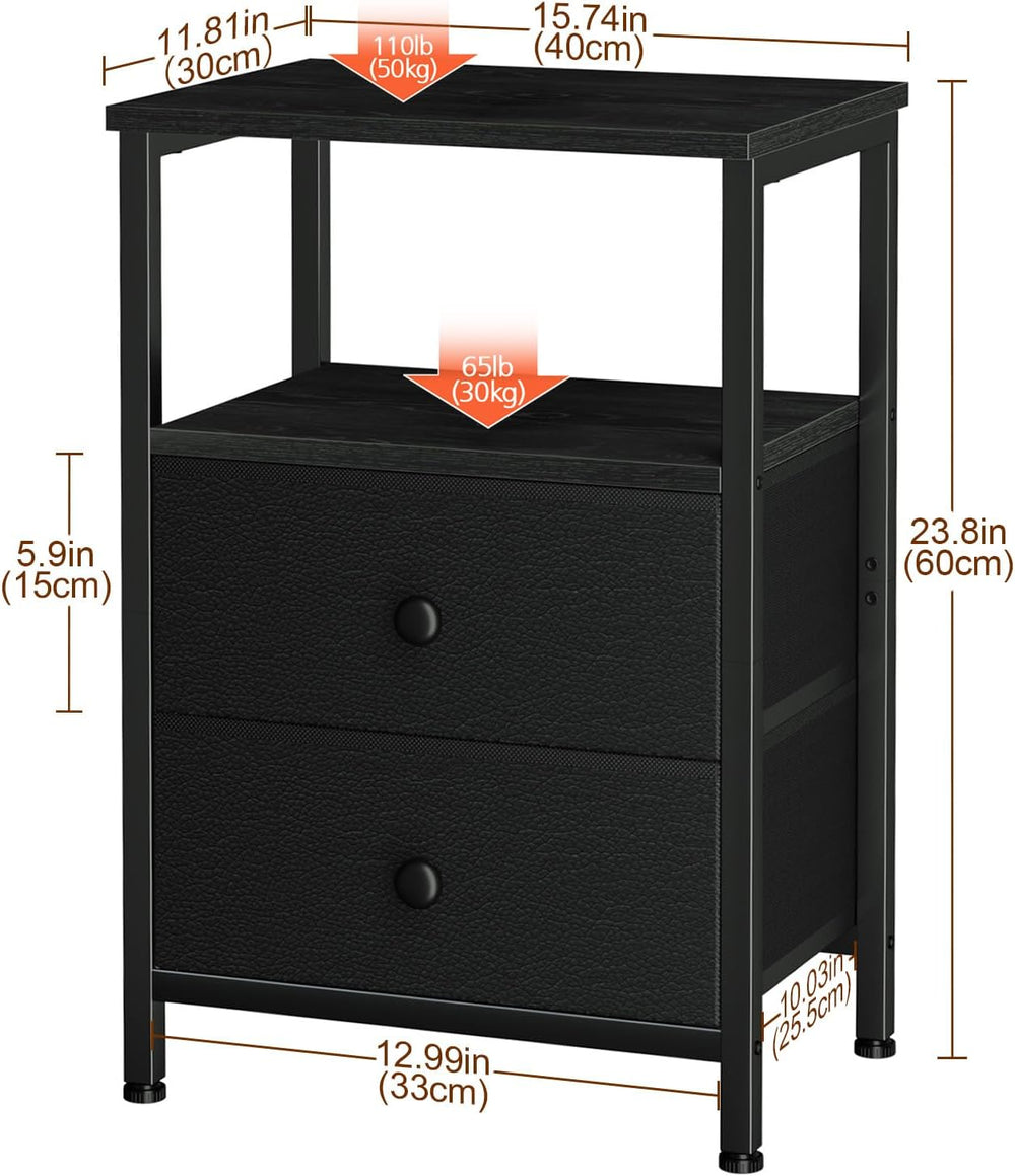 LOAKEKEL Night Stand, Black Nightstands with 2 Fabric Drawers for Bedroom | S...