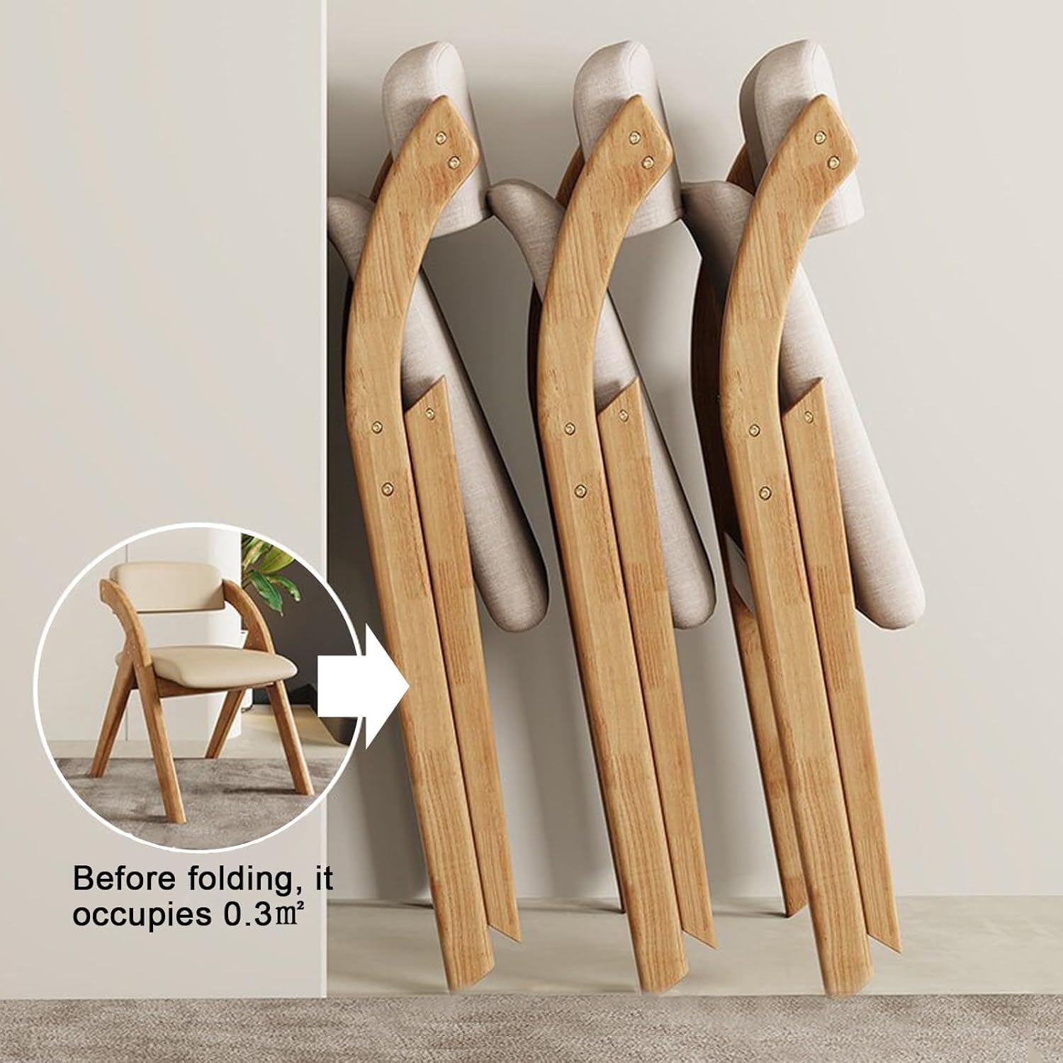 Folding Dining Chairs, Wooden Fold Up Chair, Folding with Cushion, Suitable for Kitchen, Living Room,(Grey)