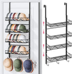 SWTYMIKI Over Door Hat Organizer - 5 Tier Wall Mounted Hat Rack with 4 Adjustable Metal Basket and 3 Hooks, Hanging Baseball Cap Organizer Storage Holds up to 49 Caps for Door, Bedroom, Closet