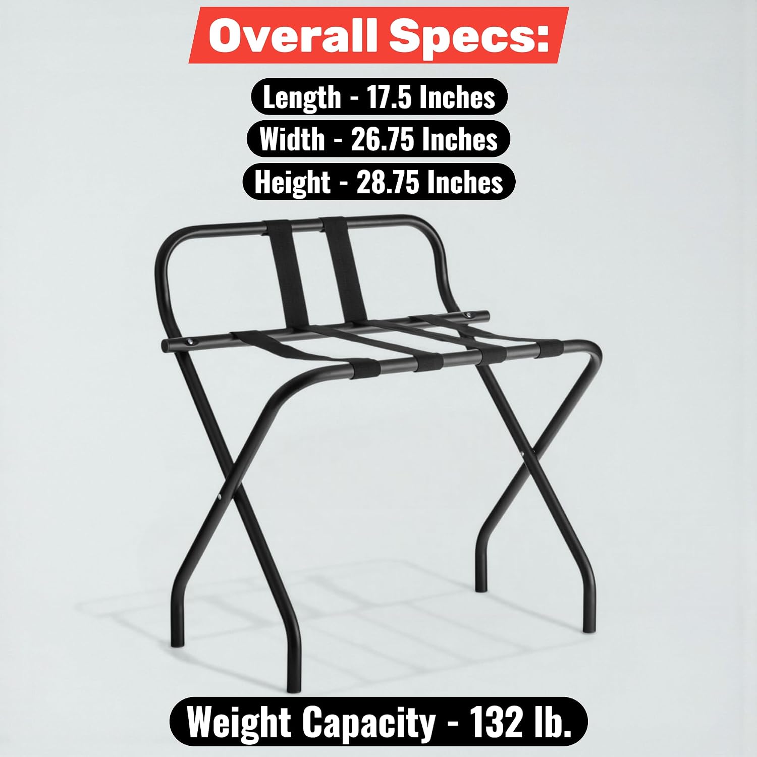 Folding Luggage Rack, Heavy-Duty Metal Frame, Foldable Suitcase Stand for Hotel Guest Room, Travel Bag Holder, Space-Saving Design (Chrome, With Back / Guard)