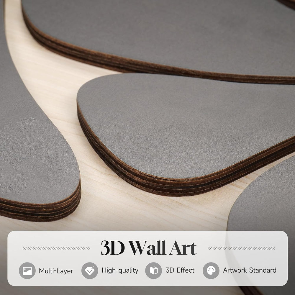 Large Framed Wood 3D Boho Black Floral Wall Art for Living Room, 24x36 Inch
