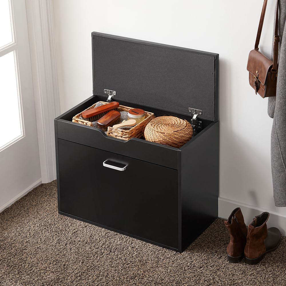 SoBuy Small Shoe Bench, Narrow Shoe Cabinet with Folding Padded Seat, Small S...
