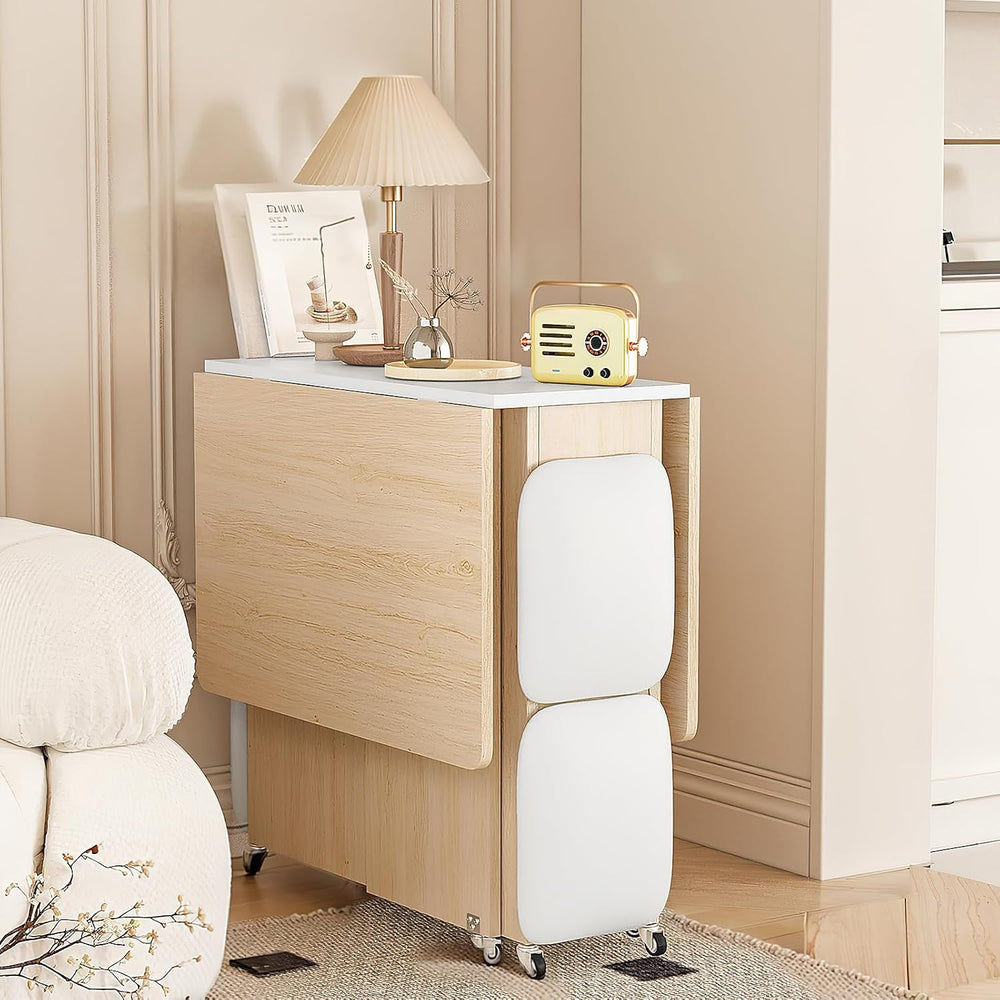 AWQM Folding Dining Table Set, Storage Folding Table & Chair, Beige White...