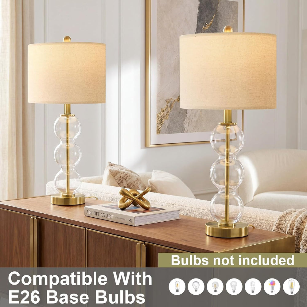 Oneach 25" Glass Table Lamps Set of 2, Gold Modern Table Lamps with USB ...