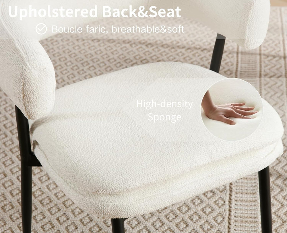 Shunzhi White Upholstered Dining Chairs Set of 6 Modern Barrel Boucle Fabric ...