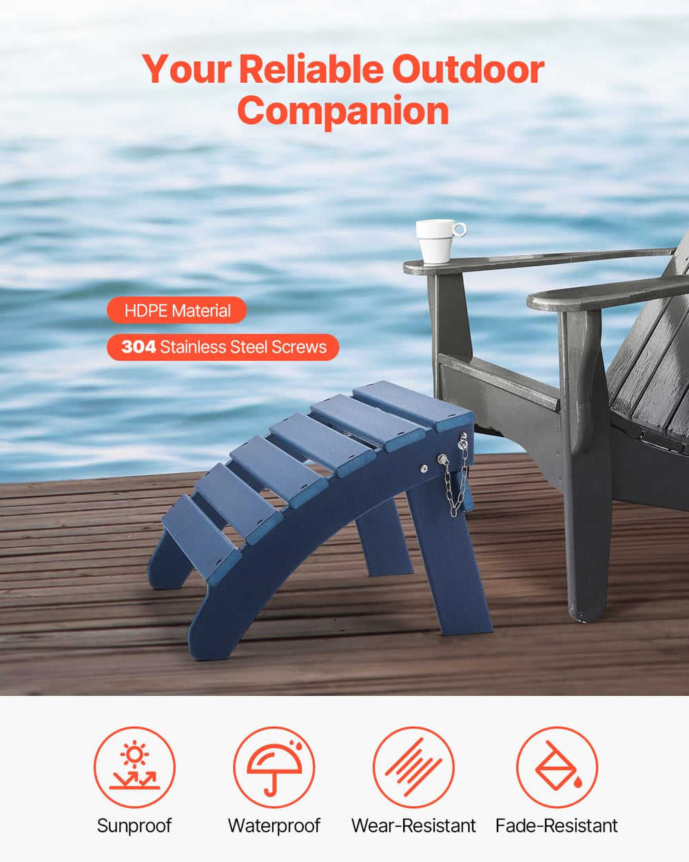 VEVOR Adirondack Ottoman, 18.7L x 18.9W x 13.8H Inch Adirondack Foot Rest