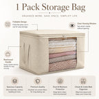 Storage Bags,Clothes Blanket Storage Bins Foldable Closet Organizers with Reinforced Handle for Home Dorm Storage and Organization,Fabric Bags for Organizing Sheets,Clothing (Beige,1)