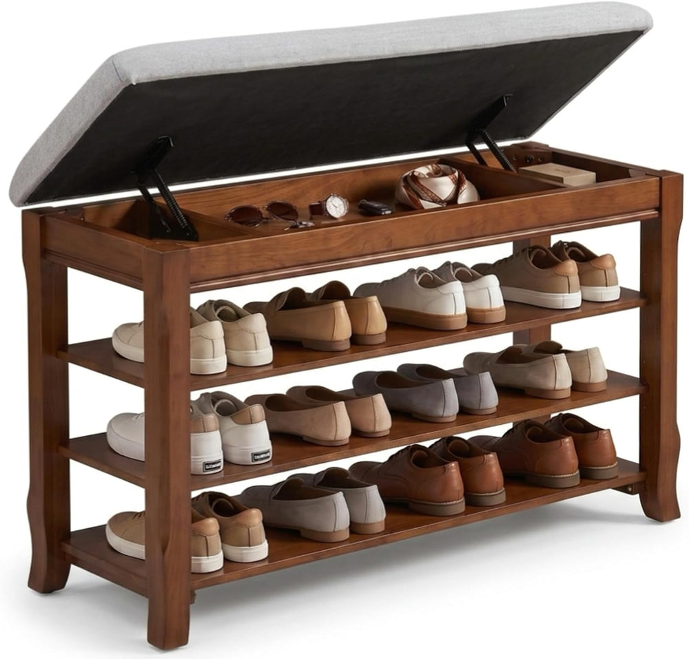 SolidWood Entryway Shoe Rack Storage Bench, Flip-Top Soft-Close Lid, 39.4'...