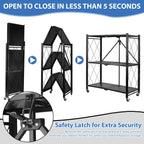 3-Tier Foldable Storage Shelf with Wheels, Metal Collapsible Shelving Unit, Rolling Utility Cart for Kitchen Pantry Closet Office, Pre-Assembled Storage Rack Organizer