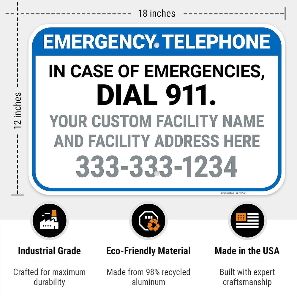 Custom Pool Emergency Telephone in Case of Emergencies Sign, 12x18 Inches, Ru...