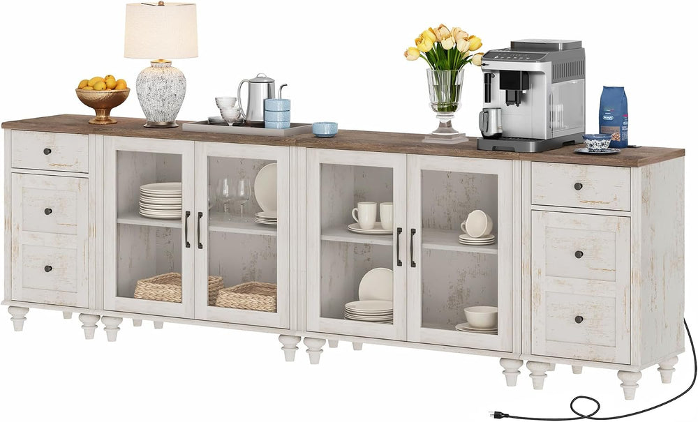 WAMPAT Sideboard Buffet Cabinets with 4-Glass Door, Kitchen Storage Cabinets ...