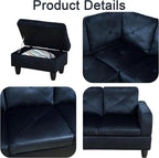 Sectional Couches for Living Room with Movable Chaise & Storage Ottoman - 97.5" Velvet L Shaped Couches for Living Room Apartment, 4 Seat Home Furniture Modular Sectional Sofas, Black Blue