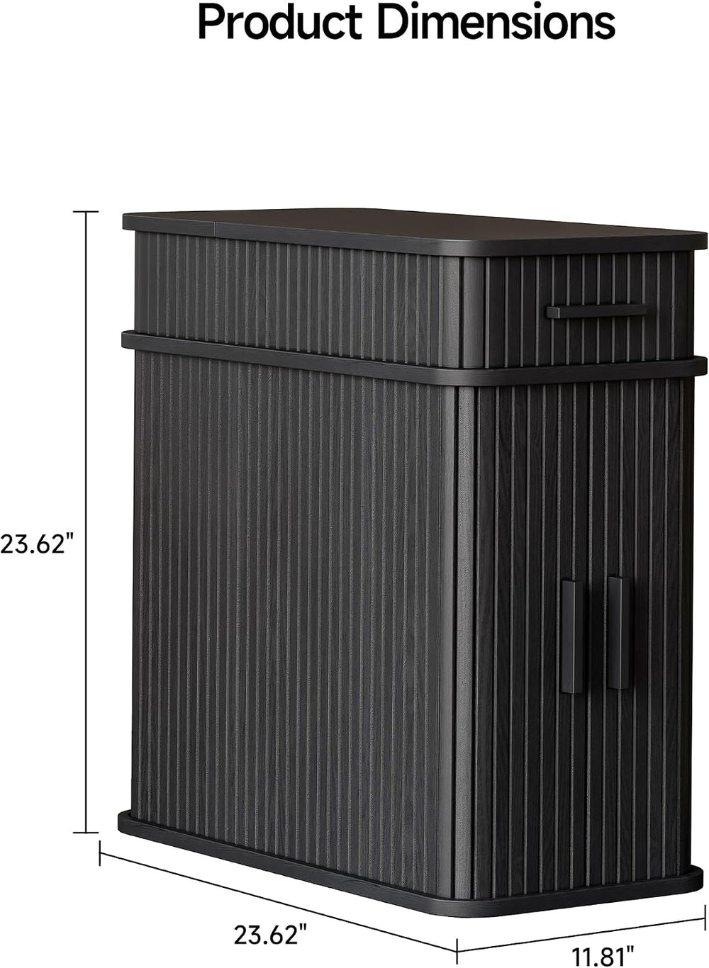 ONBRILL Fluted End Table, Narrow Side Table, 23.62" H, Black