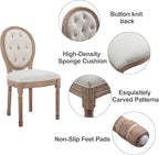 Nrizc French Country Dining Chairs Set of 2, Farmhouse Dining Chairs with Round Button Back, Solid Wood Legs, Oval Side Chairs for Kitchen/Bedroom/Dining Room