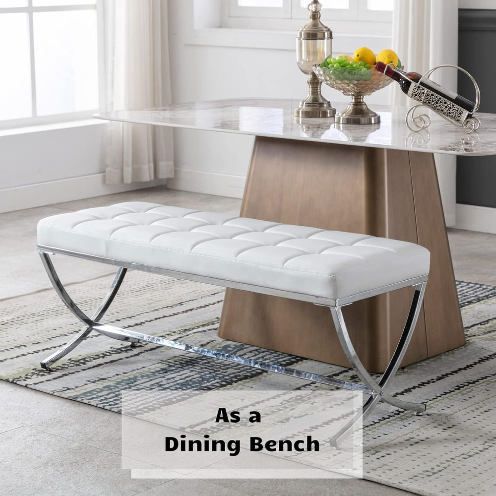 HEAH-YO Modern Button Tufted Bench, PU Faux Leather Ottoman Dining Bench, Sty...