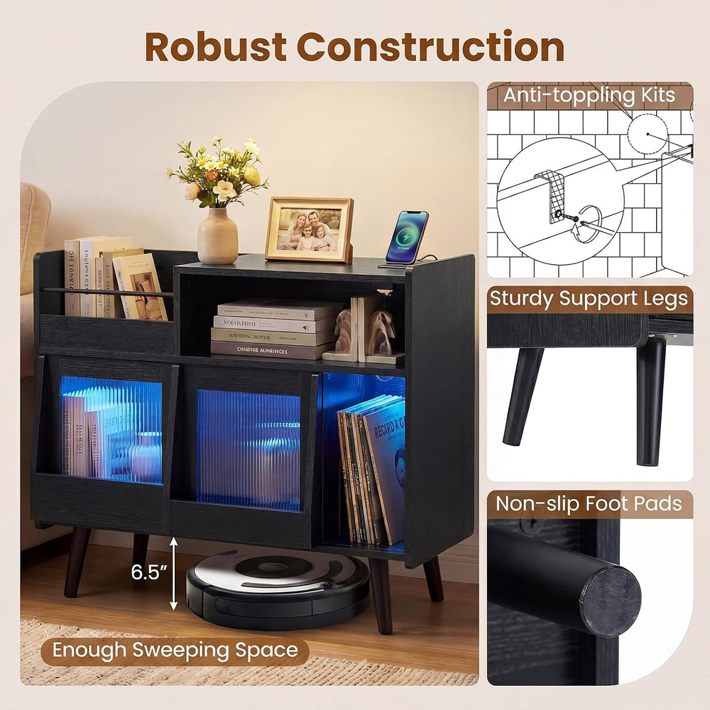 Giantex Large Record Player Stand with LED Light, Mid Century Modern Turntabl...