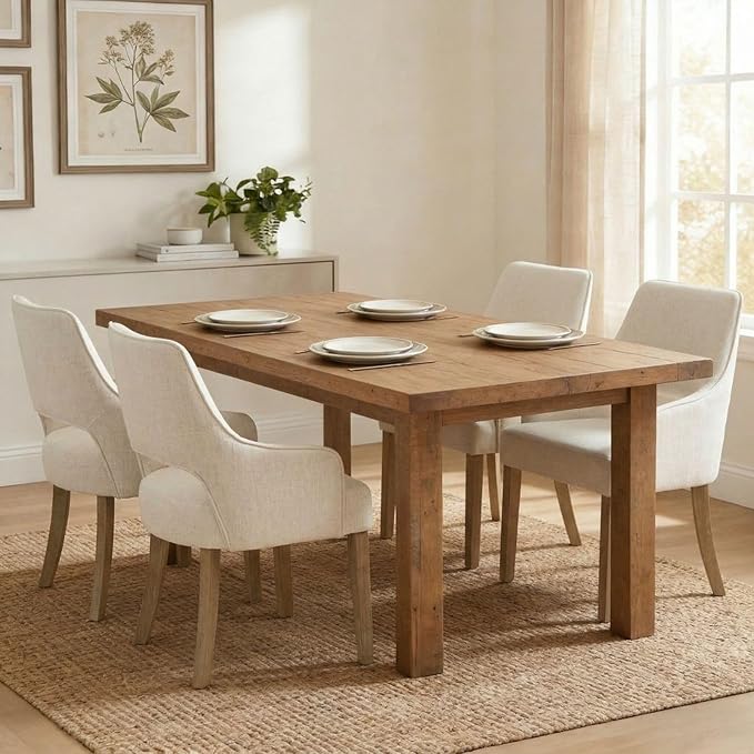 Linen Dining Chairs Set of 4 Upholstered Accent Chairs Side Chair with Wood Legs for Living Room/Dining Room/Bedroom/Restaurant, Upgraded Size, Cream