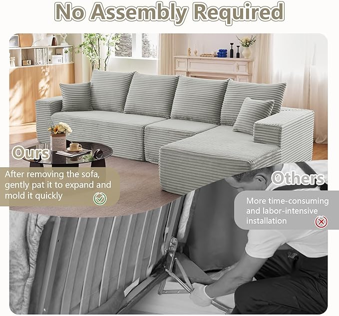 135" Cloud Sectional Couch with L-Shape Chaise, Modern Modular Comfy Sof...
