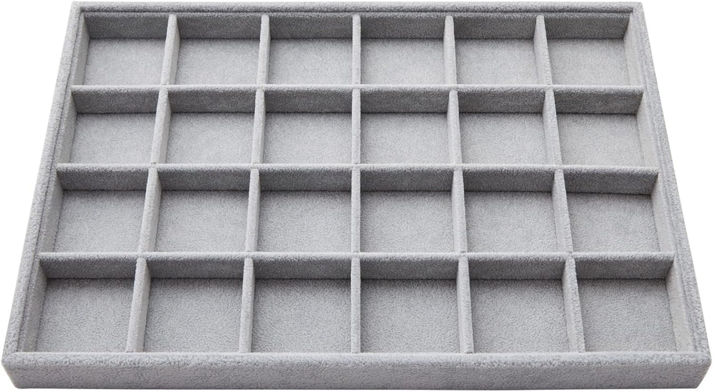 Juvale Velvet Jewelry Organizer Tray - Earring Tray Insert with 24 Compartments - Stackable Jewelry Drawer Organizer - Includes Bracelet Holder Slots - Gray, 14 x 10 in