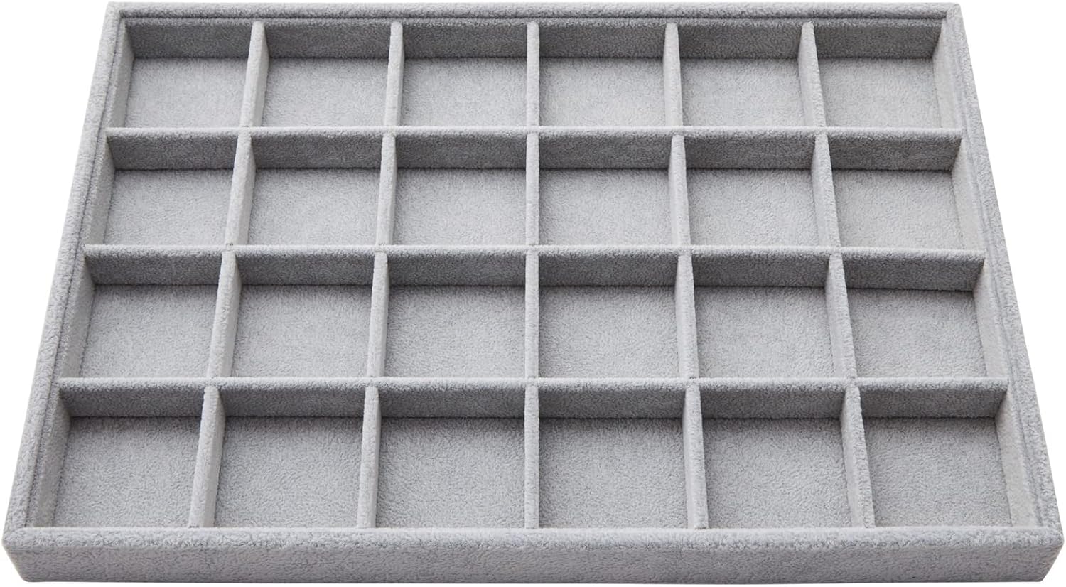 Juvale Velvet Jewelry Organizer Tray - Earring Tray Insert with 24 Compartments - Stackable Jewelry Drawer Organizer - Includes Bracelet Holder Slots - Gray, 14 x 10 in