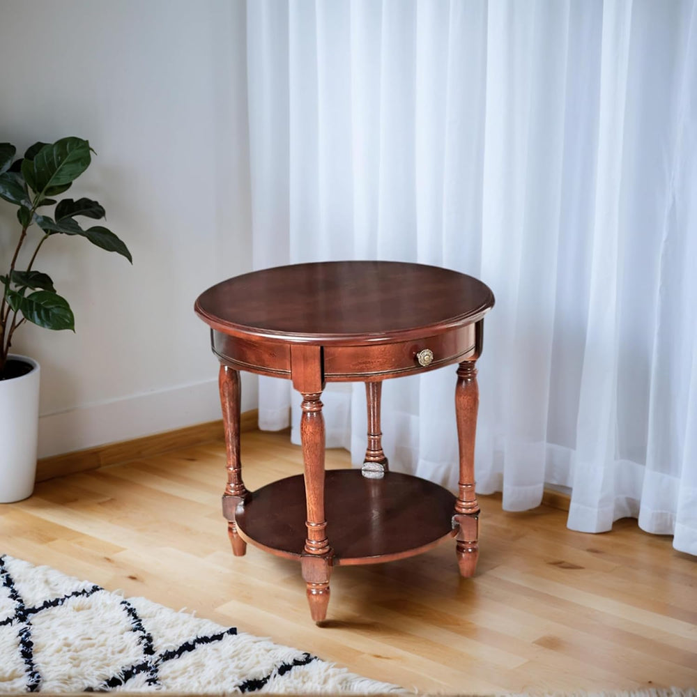 YUNMUARY-Solid Wood End Table Round Side Table with Drawers Vintage Nightstan...