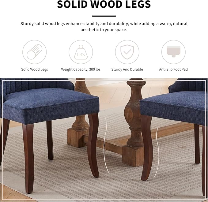 Modern Dining Chairs Set of 6, Mid Century Kitchen & Dining Room Chairs, Linen Upholstered Kitchen Chairs with Wood Legs, Sillas de Comedor, Easy Assembly, Blue, 6 Pieces