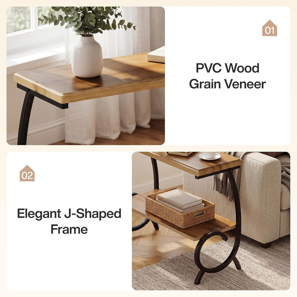 Tribesigns 2-Tier End Table, Narrow Couch Side Table with J-Shaped Metal Legs...