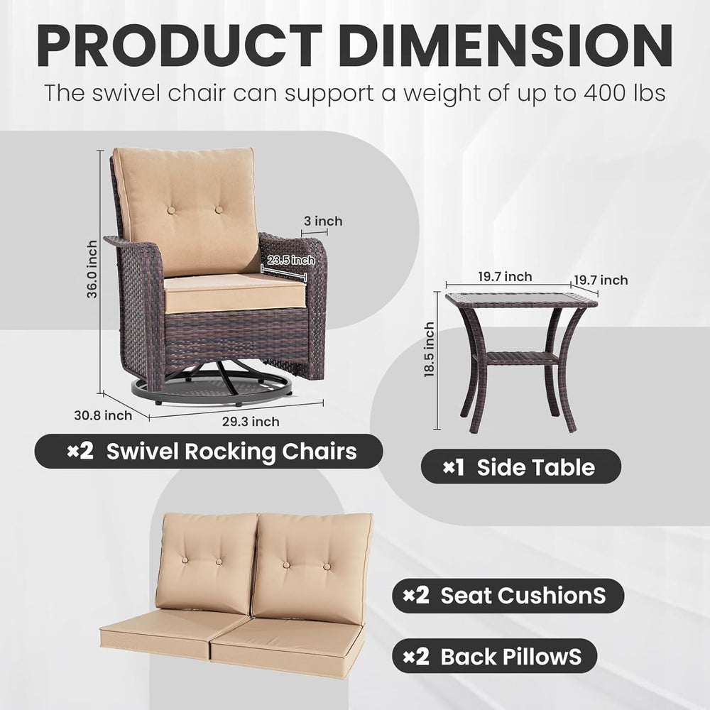 Gotland Outdoor Swivel Chairs Set of 2, 3 Pieces Patio Furniture Set with Thi...