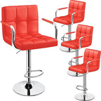 Yaheetech Bart Stools Set of 4, PU Leather Adjustable Barstools with Armrest, Counter Height Stool Chairs with Thickened Seat Cushion for Kitchen Island, Red